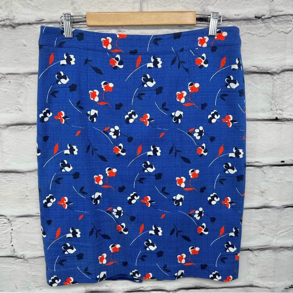 BODEN Skirt size 10R Martha Blue Red Pencil Floral Lined back vent - Picture 3 of 10